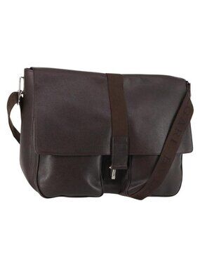 Authentic BVLGARI Shoulder Bag Leather Dark Brown Silver